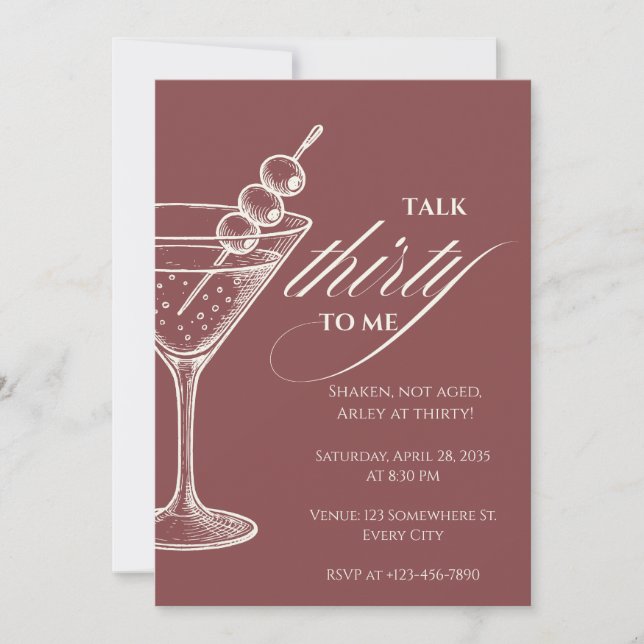 Invitation Talk 30 to Me Minimalist Martini 30th Birthday (Devant)