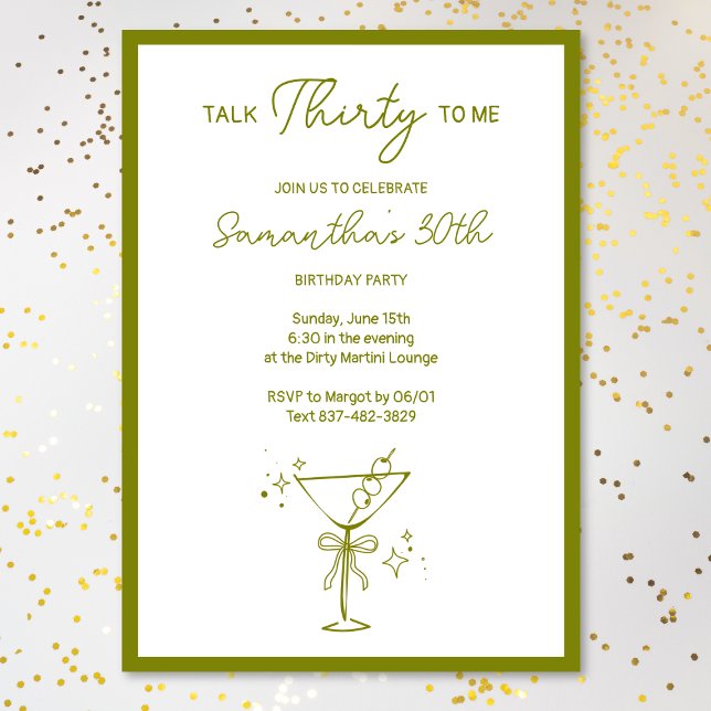 Invitation "Talk Thirty To Me" Sale Martini 30e anniversaire (Créateur téléchargé)