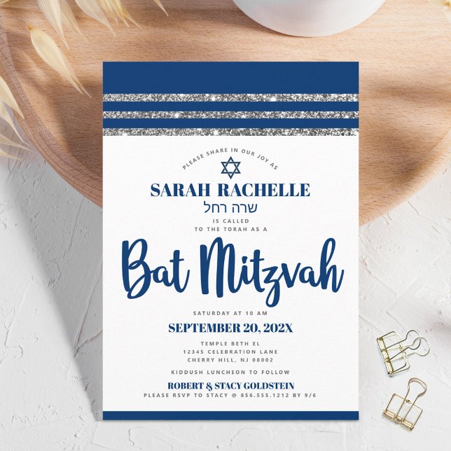 Invitation Tallis Moderne Simple de couleur Bleu Nuit pour Ba (Créateur téléchargé)