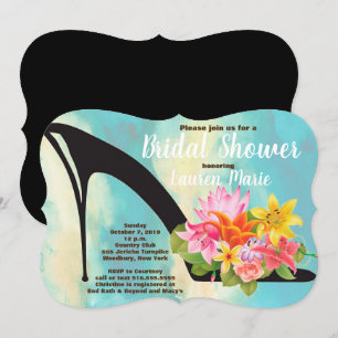 Invitation Talon de chaussure Turquoise Floral Fête des marié
