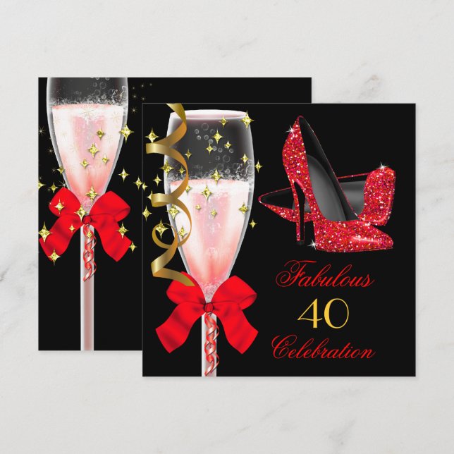 Invitation Talons à paillettes rouges fabuleux Anniversaire n (Devant / Derrière)