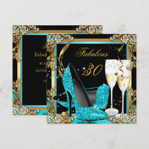 Invitation Talons Bleus Sarcelle Noirs Champagne Fabulueux po