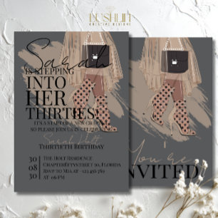 Invitation Talons couleur sable et robe Élégante Fête d'anniv
