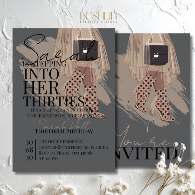 Invitation Talons couleur sable et robe Élégante Fête d'anniv (Créateur téléchargé)