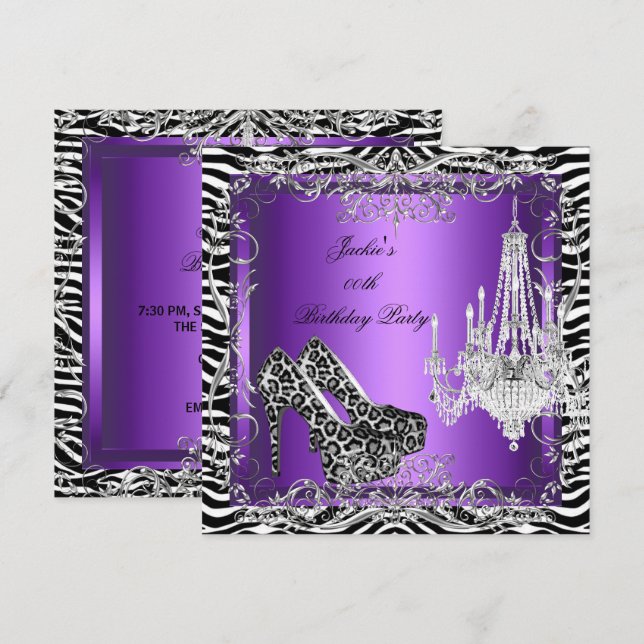 Invitation Talons de fête à imprimé léopard zèbre violet Fête (Devant / Derrière)