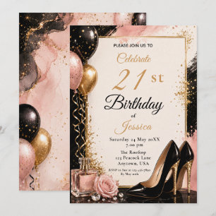 Invitation Talons de fête d'anniversaire 21 ans Black Gold Bl