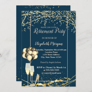 Invitation Talons d'or, Verre, Ballons, Retrait bleu marine
