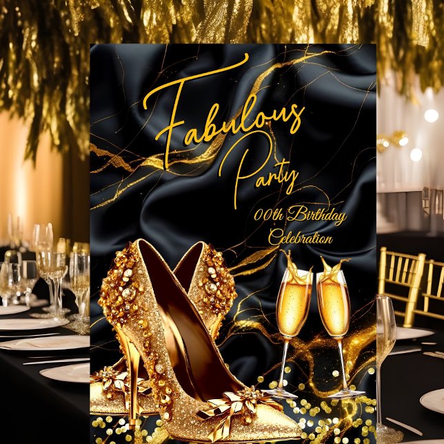 Invitation Talons dorés fabuleux pour anniversaire noir champ (Créateur téléchargé)