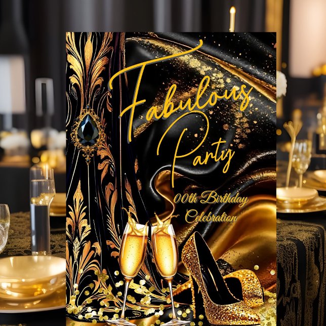 Invitation Talons dorés fabuleux pour un anniversaire noir ch (Créateur téléchargé)