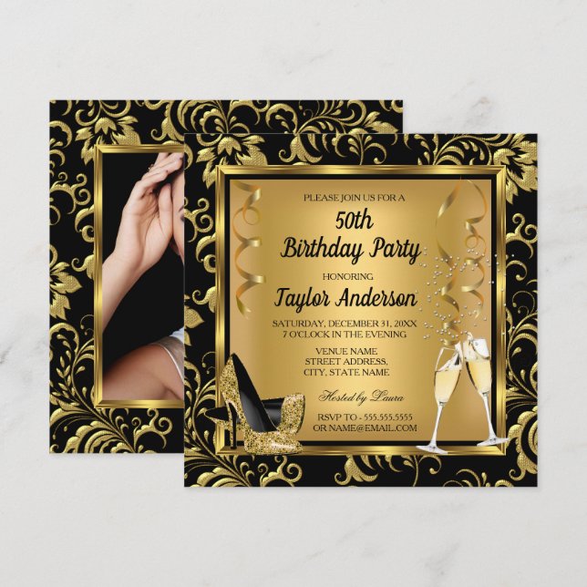 Invitation Talons élégants pour fête d'anniversaire 50 ans Ch (Devant / Derrière)