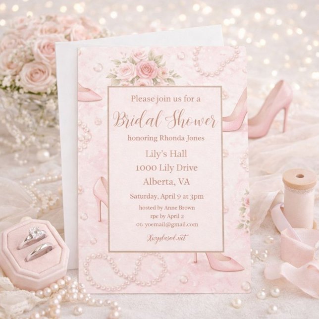 Invitation Talons et Perles Rose Pâle pour Baby Shower de Mar (Créateur téléchargé)
