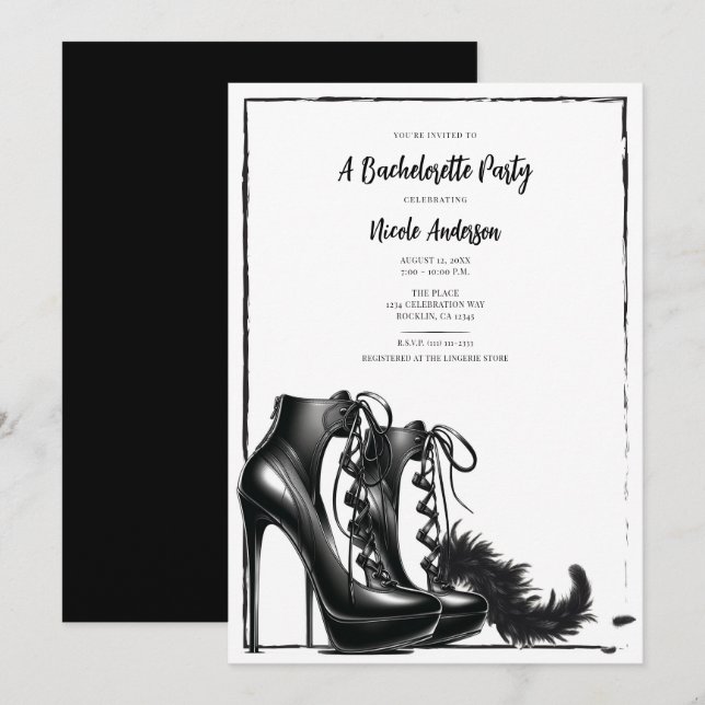 Invitation Talons hauts à lacets noir et blanc Boa Enterremen (Devant / Derrière)