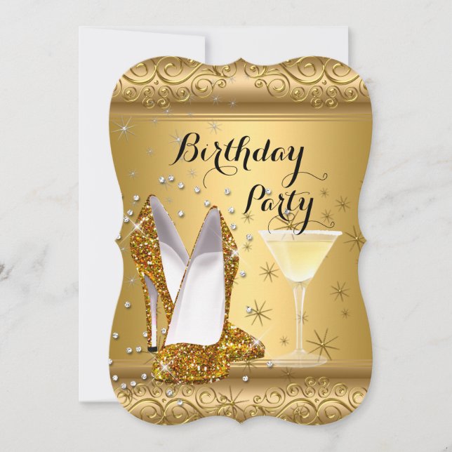 Invitation Talons hauts à paillettes dorées Cocktail Annivers (Devant)
