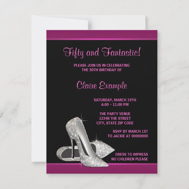 Invitation Talons hauts à paillettes rose chaud 50e anniversa (Devant)