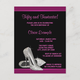 Invitation Talons hauts à paillettes rose chaud 50e anniversa