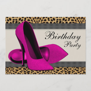 Invitation Talons Hauts Anniversaire Rose Fuschia Léopard