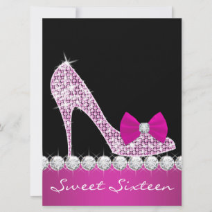Invitation Talons Hauts Anniversaire Sweet Sixteen Rose Foncé