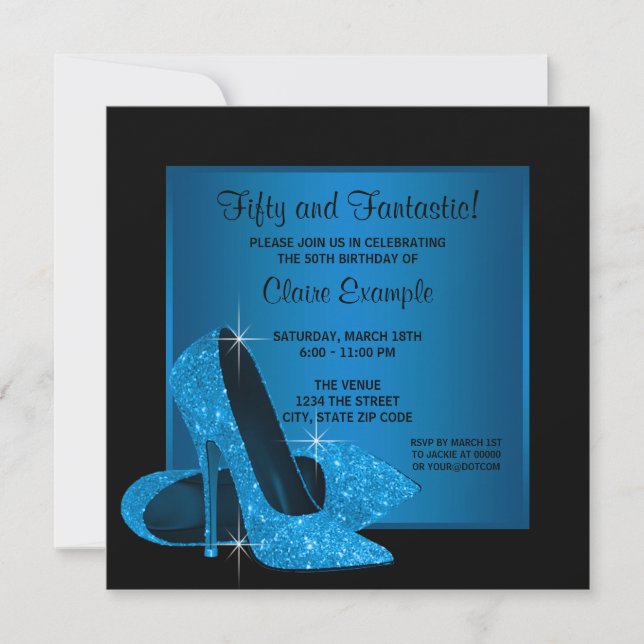 Invitation Talons hauts Aqua Blue pour la fête d'anniversaire (Devant)