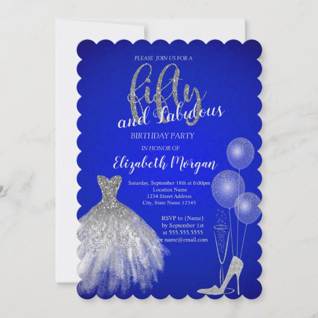 Invitation Talons hauts argentés, robe, Champagne Bleu 50 ans (Devant)