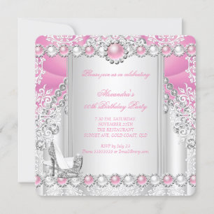 Invitation Talons hauts argentés roses Perle Anniversaire 3