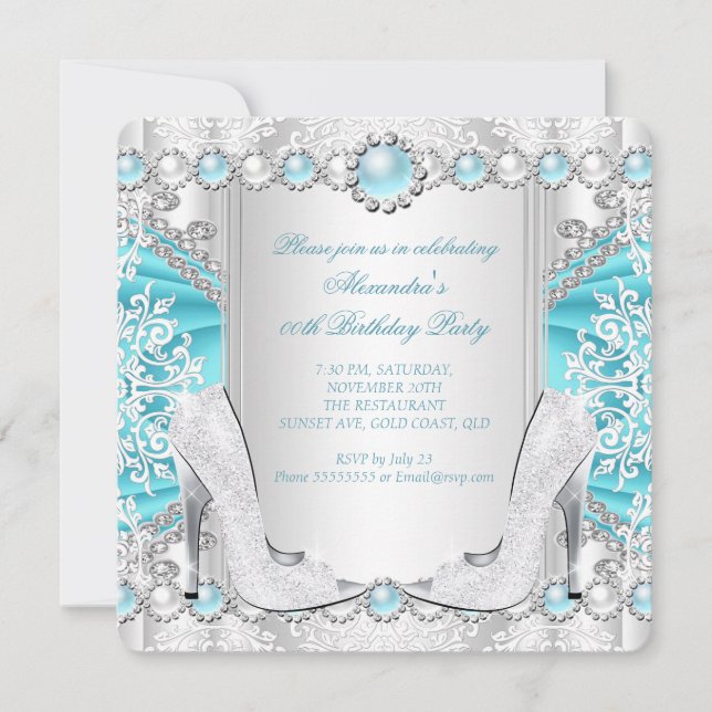 Invitation Talons hauts argentés sarcelle Anniversaire 2 (Devant)