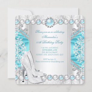 Invitation Talons hauts argentés sarcelle Anniversaire perle 