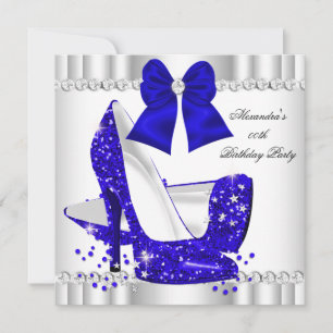 Invitation Talons Hauts Blanc Glamour Bleu Royal Pailleté Élé