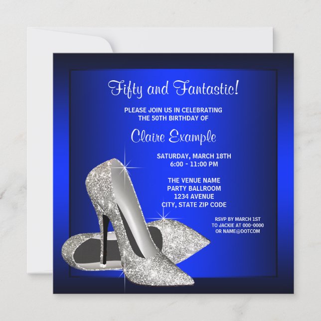 Invitation Talons Hauts Bleu Royal pour la Fête d'Anniversair (Devant)