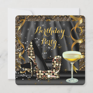 Invitation Talons hauts Champagne Pailletés Or Noir Fête