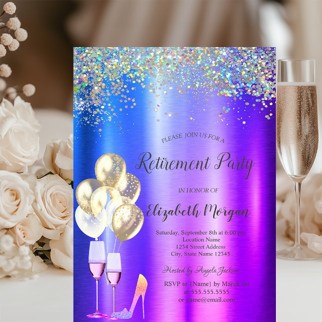 Invitation Talons hauts, Confettis colorés Violette Retraite  (Créateur téléchargé)