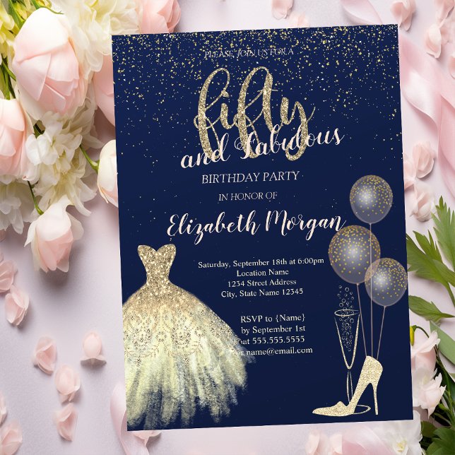 Invitation Talons Hauts Confettis, Robe Bleu Marine 50e Anniv (Créateur téléchargé)