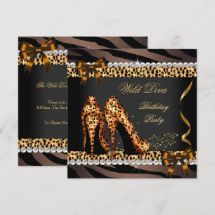 Invitation Talons hauts Diva Sauvage Léopard Zèbre Fête d'ann