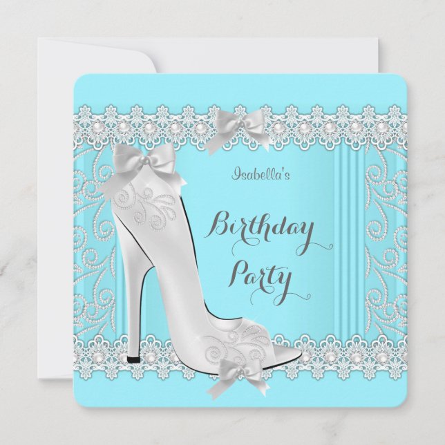 Invitation Talons hauts en damassé diamant sarcelle pour fête (Devant)