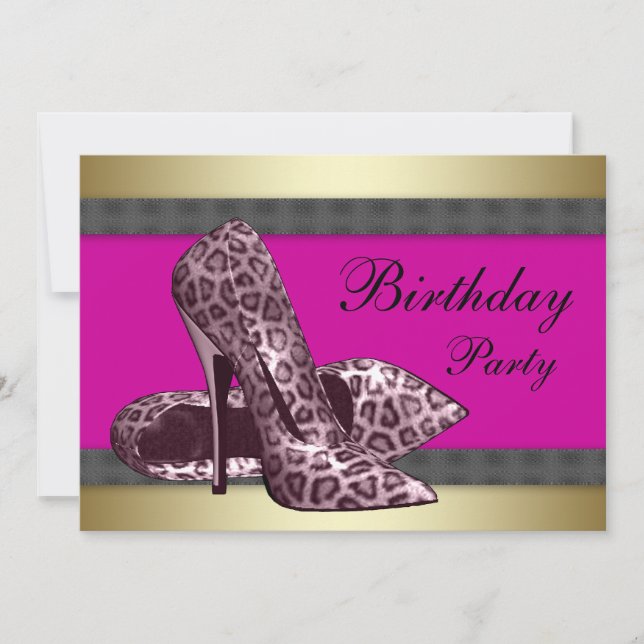 Invitation Talons Hauts et Anniversaire Rose Fuchsia Léopard (Devant)