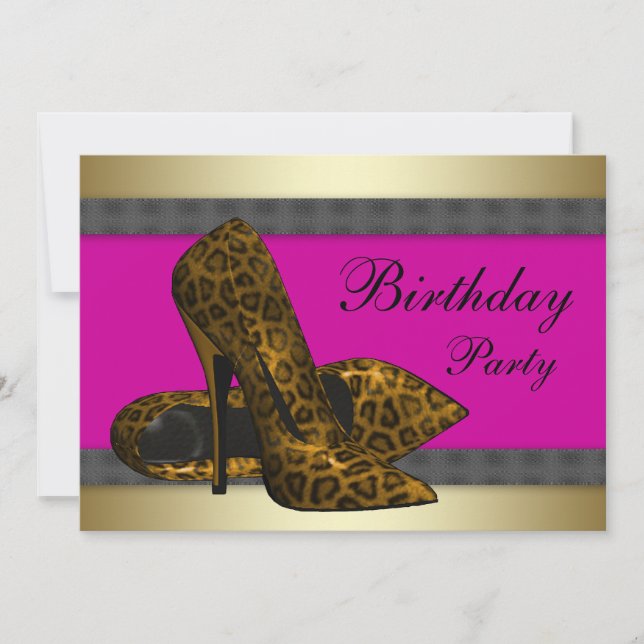 Invitation Talons Hauts et Anniversaire Rose Fuchsia Léopard (Devant)