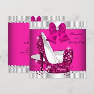 Invitation Talons Hauts Glamour Blanc Rose Pailleté Élégant