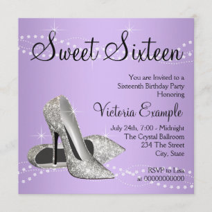 Invitation Talons hauts lavande violets Sweet 16 Party