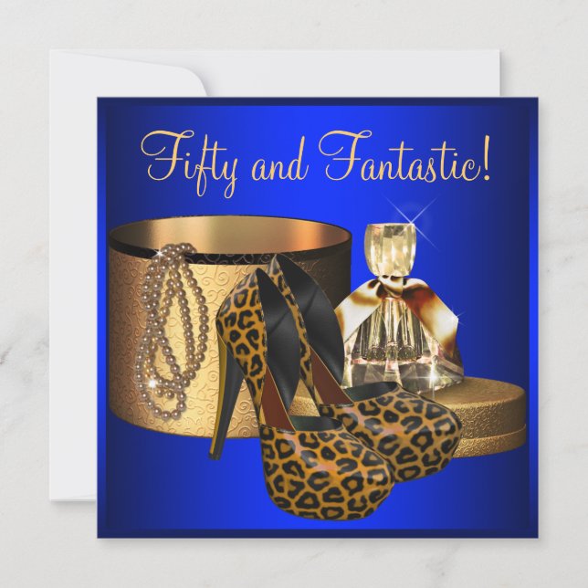 Invitation Talons Hauts Léopard Bleu Or Femme 50e Anniversair (Devant)