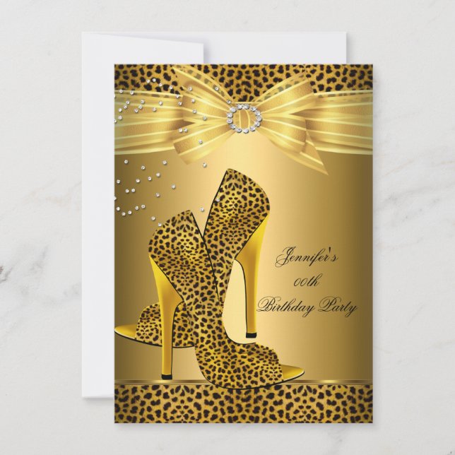 Invitation Talons Hauts Léopard Doré Noir Nœud Papillon Fête  (Devant)