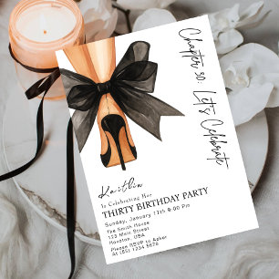 Invitation Talons Hauts Noir Nœud Trentième 30e Anniversaire 