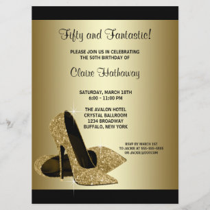 Invitation Talons Hauts Noirs Or Fête D'anniversaire Femme