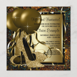 Invitation Talons Hauts Noirs Or Fête D'anniversaire Femme