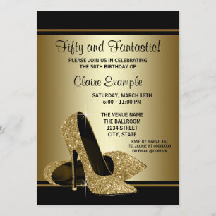 Invitation Talons Hauts Noirs Or Fête D'anniversaire Femme