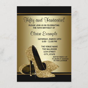 Invitation Talons Hauts Noirs Or Fête D'anniversaire Femme