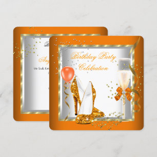 Invitation Talons Hauts Orange Pailleté Or Fête d'Anniversair