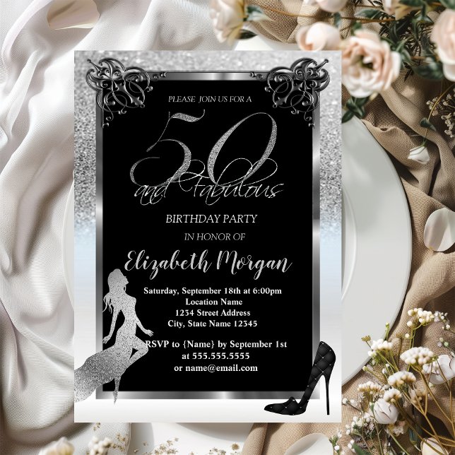 Invitation Talons hauts Pailletés Argent Fête d'anniversaire  (Créateur téléchargé)