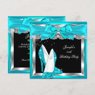 Invitation Talons hauts pailletés bleu sarcelle Fête d'annive