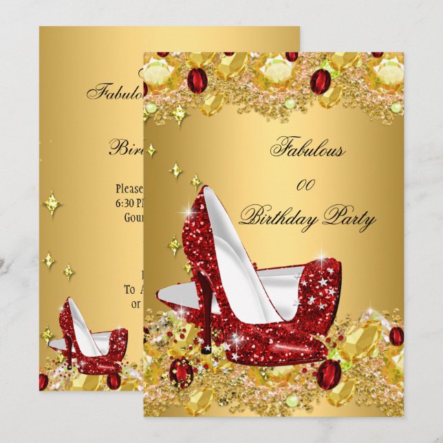 Invitation Talons Hauts Pailletés Or Rouge Fabulux Soirée (Devant / Derrière)