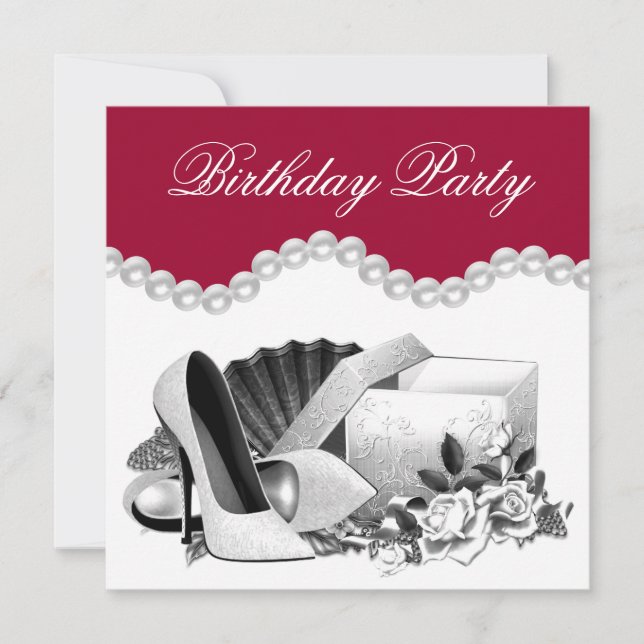 Invitation Talons Hauts Perles Rose Blanche Fête d'anniversai (Devant)