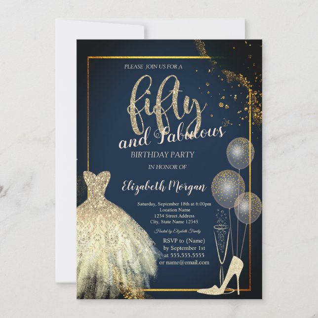 Invitation Talons hauts, Robe, Étoiles Bleu Marine 50e Annive (Devant)